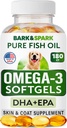 BARK & SPARK Omega 3 pro psy - 180 Fish Oil Softgels for Dog Shedding, Skin Alleries, Itch Relief, Hot Spots Treatment - Joint Health - Skin and Coat Supplement - EPA & DHA Fatty Acids - Losos Oil