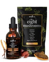KIKI Green 8 Houby Powder & Liquid Extract Bundle - Houbový doplněk Complex for Focus & Energy - Lion 's Mane, Chaga, Cordyceps, Turkey Tail, Reishi, Shiitake, Maitake - 4 oz, 2 fl oz