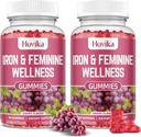 Železo pro ženy Gummies, 40 mg Železný dodatek Anémie s multivitamin pro ženy, zinek, selen, jód - pro nedostatek železa - Přírodní hormonální podpora pro PMS, Grape Flavour, 2 Pack