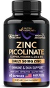 Zinek Picolinát 50mg - Zinek dodatek s mědí, vitamin D3 & B12 - Žaludek Friendly Capsule 124; Pomalé uvolnění - imunitní podpora a zdraví kůže - Vysoká absorpce s BioPerine & Vitamin C - 60 Kapsle