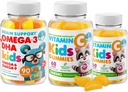 Omega33 DHA Gummies & Vitamin C Gummies for Kids & Dospělí - Imunitní podpora, Low- Sugar, Gelatin- Free, Vegetarian, Žvýkací vitamíny pro Toddlers