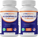 Vitamatic 2 Packs Acidophilus Probiotic - 10 miliard CFU - 120 Tablet - 5X Potenciál - Denní Probiotický dodatek, Podporuje stravitelné zdraví (Celkem 240 Tablet)