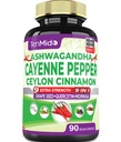 Cayenne Pepř doplňky Kapsle, 3 měsíce Dodávka & Ashwagandha, Ceylon Skořice, Grape Seed, Quercetin, Moringa, Ginkgo Biloba - Srdce Wellness, Promotes Digestive Health - 90 Caps