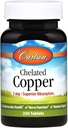 Carlson - Chelated Copper, 5 mg, Superior Absorpce, Circulation Health, Nerve Function & Imunitation Support, 250 Tablet