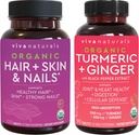 Organické vlasy kůže a nehty Vitamíny + Organic Turmeric s Black Pepper & Ginger Bundle, Made with Biotin 5000mcg for Zdravé vlasy, Turmeric for Natural Joint Support