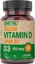 DEVA Vitamin D3 5000 IU, Sunshine Supplement, 125 mcg Vegan D3, 90- Count Bottle