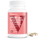 Iron Bisglycinát dodatek pro ženy a muže - 30mg železné pilulky s vitamínem C, B12, kyselina listová - Chelatované železo pro anemii, zdravotní krev - vysoká absorpce, gluten- Free, Non- GMO - 60 Vegan Caps