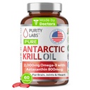 Čistota Labs Antarktický krilový olej 2000mg Omega33 s Astaxanthin 800mcg Doplňky na podporu památky- Bohaté v Omega 3, mastné kyseliny, DHA, EPA & fosfolipidy - 60 Softgels