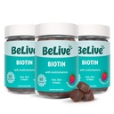 BeLive Biotin Gummies - Kůže, nehty a vlasové vitamíny s A, C, D, E, B12, zinek, folát & Inositol, Biotin dodatek pro antiaging, Energy & Collagen Boost, Multivitamin Gummies - Jahoda 124; 3-Pack