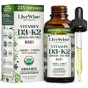LiveWise Naturals Baby Vitamin D3-K2 Tekutý dodatek, Vitamin Kapky pro kojence a Toddlers, pro zdravý růst, vývoj a denní Wellness, Easy- to- Use Dropper in Glass Bottle, 1 Fl Oz