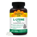 Country Life L- Lysin 500mg s B-6, podporuje imunitní zdraví, podporuje obnovení kolagenu v rtech a ústech, 100 Vegan Kapsle, Certified gluten zdarma, Certified Vegan