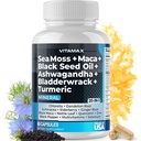 Moss Maca Black Seed Oil Ashwagandha Bladderwrack Turmeric - Manuka Honey, Elderberry, Vitamin C & D3, Dandelion & Black Pepper - Non- GMO - Vegan - Made in USA - 60ct