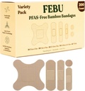 FEBU Eco- Friendly Bamboo Fabric Bandages CLAS124; PFAS Free Bandages for Scraps & Cuts CLAS124; Flexible Fabric Bandage CLAS124; Plně kompostovatelné, Latex Free Bandage CLAS124; 200 Count Bulk Variety