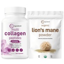 Micro ingredience Multi kolagen Complex & Lions Mane Houbový dodatek Powder Bundle 2 Balení 124; Grass- Fed Collagen Peptides Rubber 124; Přírodní Superfood pro mozek, Energie, a imunitní zdraví