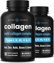NutraChamps Multi Collagen Pills, Typy I, II, III, V, X, Double Hydrolyzed Collagen Peptides Powder Capsules, Dodatek k proteinu pro ženy a muže, 180 Kapsle (Balení po 2)