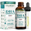 LiveWise Naturals DHA Omega33 Liquid Drops for Infants and Toddlers, Vegan- Friendly Omega33 Essential Dodatek, Promotes Zdravý mozek, Oči, Body Defense, Baby a Toddler Nutrition