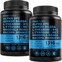 12-in-1 Nootropní dodatek k mozku Bezvodý: Ginkgo Biloba pro podporu mozku, paměti a zaměření - B12, Alpha GPC, L Theanine a Choline doplňky s bioperine není kofein 1321mg (120ct)
