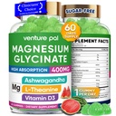 60 Day Dodávka Glycinát hořčíku 400mg gumové s Ashwagandha, L-Theanine, CoQ10, Vitamin D3 & B6, Bez hořčíku gumy pro dospělé a děti, Stress Relief, Spánek & klid, Vegan, Gluten zdarma