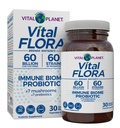 Vital Planet - Vital Flora Imunitate Support Probiotic, 60 miliard CFU, Diverse Straight Strains, Organic Houbový dodatek Směs s prebiotika, Digestivní zdraví Probiotika pro ženy a muže 30 Kapsle