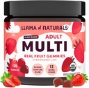 Llama Naturals Multivitamin pro ženy a muže, Vegan, Organic Gummies with Vitamin D, C & K, Dospělí Real Fruit Gummy Vitamíny, Žvýkací Multivitamin Dodatek, No Added Sugar Cane, Jahoda, 120 Ct
