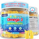 Děti Omega 3 Gummies + vápník 400mg + vitamin D3 K2 + C, Omega33 DHA & EPA dodatek - žádné rybí krky, žádný cukr - Děti a dospívající Ombica 3 + Multivitamin Gummy pro silné kosti, mozek, imunitní, oko, 60Cts
