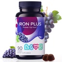 LiVS doplněk železa pro ženy a muže s vitamínem C, A, B3, B5, B6, B12, Biotin, zinek a foláty 124; Non- GMO, gluten zdarma Žvýkací dodatek jako Gumma pro energetickou podporu a anemii - - 90 Počet