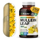 BIO KRAUTER Mullein Kapsle 1200 mg 250 Počet - Čistý Vegan Mullein Leaf Extract pro Plíce - 125 dnů dodávky - Čistota a respirační podpora plic doplňky - Žádné Fillers, Non- GMO