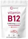 Micro Ingredients Vitamin B12 5 000 mcg vitamin 124; Methylkobalamin - 240 Žvýkací tablety CLAS124; Fast Disolution, Natural Strawberry Flavor CLAS124; Podporuje Energy & Metabolismus Health CLAS124; Vegan, Non- GMO, gluten zdarma