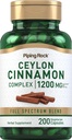 Piping Rock Ceylon Skořice Komplexní kapsle 1200 mg 124; 200 Počet 124; Bylinný dodatek 124; Vegetariánské, Non- GMO, gluten zdarma