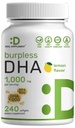 Doplňky DHA 124; 240 Softgels, Burless, Lemon Flavor, DHA 1000mg + EPA 500mg, Wild Catched Fish, Bohatí v Omega-3s, Mercury Free, Non- GMO, Podpora Brain Heart & Joint Health