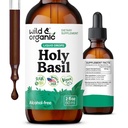 Wild & Organic Holy Basil Leaf Tincture - Relaxace, Calmness, Mood Support - Tulsi Holy Basil Dodatek - Vegan, Cukr & Alcohol- Free Herb Extract Drops - 2 fl oz