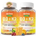 Vitamin D3 K2 Gummies 5000IU / 10 000 IU s Omega-3 250mg + K2 (MK-7) 100mcg - 5X Absorpce Than Standard D3K2, s vitaminem C, zinkem a 5 organickou zeleninou, podporuje sílu kostí a zubů, imunitní