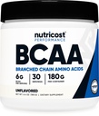Nutricost BCAA Powder (Neochucený, 30 Služeb) - Vegetariánské, Non- GMO, Gluten Free, Optimální 2: 1: 1 Poměr
