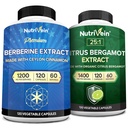 Nutriveil Premium Berberine 1200mg & Citrus Bergamot Extract 1400mg Bundle - Ceylon Cinnamon & 25: 1 Bergamia Extract - Weight Management & Imunitation Support Plus Heart Health - 120 Kapsle Každý