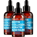 PrimeMD 4- in-1 Liquid Biotin Kolagen Keratin Saw Palmetto Kapky (3 Pack) Bundle - 25000mcg Vlasové hřebíky a kožní vitamíny pro ženy a muže - 2 Fl Oz každý, vodní meloun Flavor, gluten- Free, Non- GMO