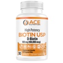Biotin s vysokou potencí USP (D- Biotin 100,000mcg) - Superior Biotin, Organic Rice Flour, Vegetarian Capsules For Hair, Skin, & Myelin Health, Made in the USA (100mg / 90 Kapsle)