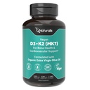 Naturalis Vegan Vitamin D3 + K2 s extra panenský olivový olej 124; 5000iu Vitamin D s 120mcg MK7 Vitamin K 124; Lepší podpora pro kosti a imunitní zdraví 124; Vegan Society Certified 180 Softgels