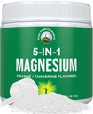 5- in-1 Magnesium Powder Drink pro ženy a muže. Magnesium Glycinát + Citrát + Malate + Chelate + Taurát. Velký Ochutnávání Vegan dodatek pro svalovou relaxaci, spánek, křeče. Orange Flavor