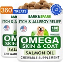 BARK & SPARK (Balení 2 Omega 3 pro psy - 360 Fish Oil Chews for Dog Shedding, Kožní alergie, Itch Relief, Hot Spots Treatment - Joint Health - Kůže & Coat Supplement - EPA & DHA mastné kyseliny