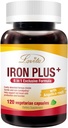 Lovita Iron 18 mg, 6 v 1 doplněk železa pro ženy, Vitamin C, Dong Quai & B12, Vegan Vitamin na podporu výroby červených krvinek bez zácpy, 120 Kapsle