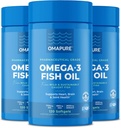 OMAPURE Rybí olej doplňky s Omega 3 mastné kyseliny (3 láhve, 120 Softgels) - High EPA, DHA, & IFOS Rybí olej pilulky Podpora srdce a společné zdraví - Bezproblémové rybí olej podporuje funkce mozku