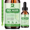 Sea Moss Liquid Drops - Organic Irish Moss Gel with Spirulina, Bladderwrack, Burdock Root, Seamoss Gel dodatek pro společné, Detox Cleanse & Digestion Support - 2 Fl Oz, Vegan
