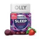 OLLY Max Strength Sleep Gummy, 10mg Melatonin, L- Theanin, Heřmánek, Lemon Balzám, bez cukru, Vegetariánská spánková pomoc, Jahoda - 50 Počet