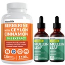 21-in-1 Berberine dodatek s Ceylon Cinnamon Chromium, Hořký Melon a zelený čaj Extract (120 ct) & 5-in-1 Mullein kapky pro plíce a Respirate Lung Health & Bronchial Support (60 Servings)
