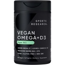 Sportovní výzkum Vegan Omega33 s vitaminem D3 Softgels - 1020mg Omega33 & 5000iu D3 dodatek - Rybí olej Alternativa s vitaminem D Plant- Based Podpora z Řasy Oil - 60 Veggie Softgels pro dospělé
