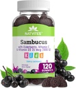 Black Sambucus Elderberry Gummies for Kids - Doplněk pro imunitní podporu s vitaminem C a vitaminem D3 pro zvýšení imunity - Vegetarian, Non- GMO, Gluten Free, Nut and Dairy Free - 120 Gummies (balení po 1)