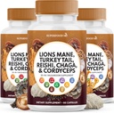 Lions Mane Houbový dodatek s krůtím ocasem Reishi Cordyceps Chaga s marshmallow Root - 180 Počet