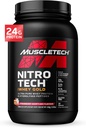 Syrovátkový proteinový prášek, MuscleTech nitro- Tech syrovátkový prášek, syrovátkový protein izolát Smoothie Mix, proteinový prášek pro ženy a muže, jahodový protein prášek, 2 kg (28 Serv)