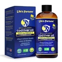 Life 's Fortune Cod Liquid Oil Liquid Organic Lemon Flavor (8 Oz) 1000 mg Omega + vitamín A, E & D3 - Podporuje imunitní zdraví - 100% doplněk rybího oleje z Wild Ocean Cod- GMO zdarma