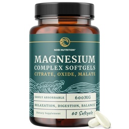 Triple Magnesium Softgels CLAS124; Citrát, Malate, & Oxide CLAS124; Vysoce absorbovatelné doplněk hořčíku pro stravení, klid, nohy křeče, & Podpora spánku CLAS124; 300mg Complex CLAS124; Snadno polykat měkké gely CLAS124; 60 Počet